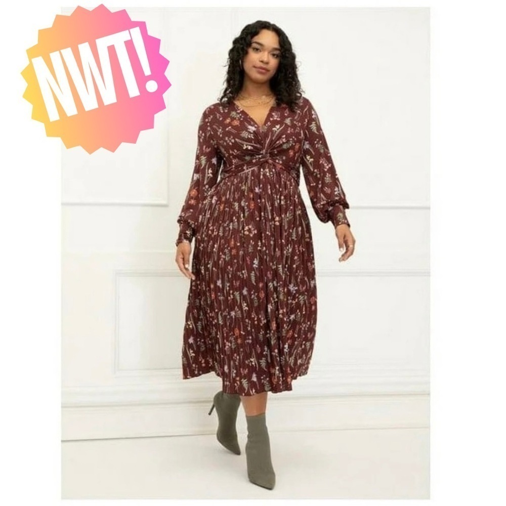 Eloquii Knot Front Pleated Skirt Dress